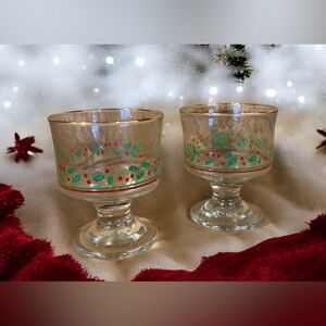 Arby’s Vintage 1980’s Christmas Holly & Berry Collection Desert Glasses Set of 2